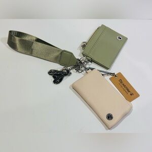 Bearpaw Keychain Wristlet Set / Sage Card Holder and Beige Zip Pouch
